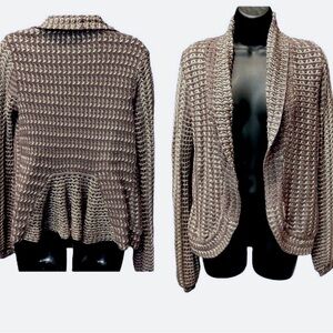 INC Pewter Crochet Cardigan/Jacket with back gathered kick pleat, Small/Medium